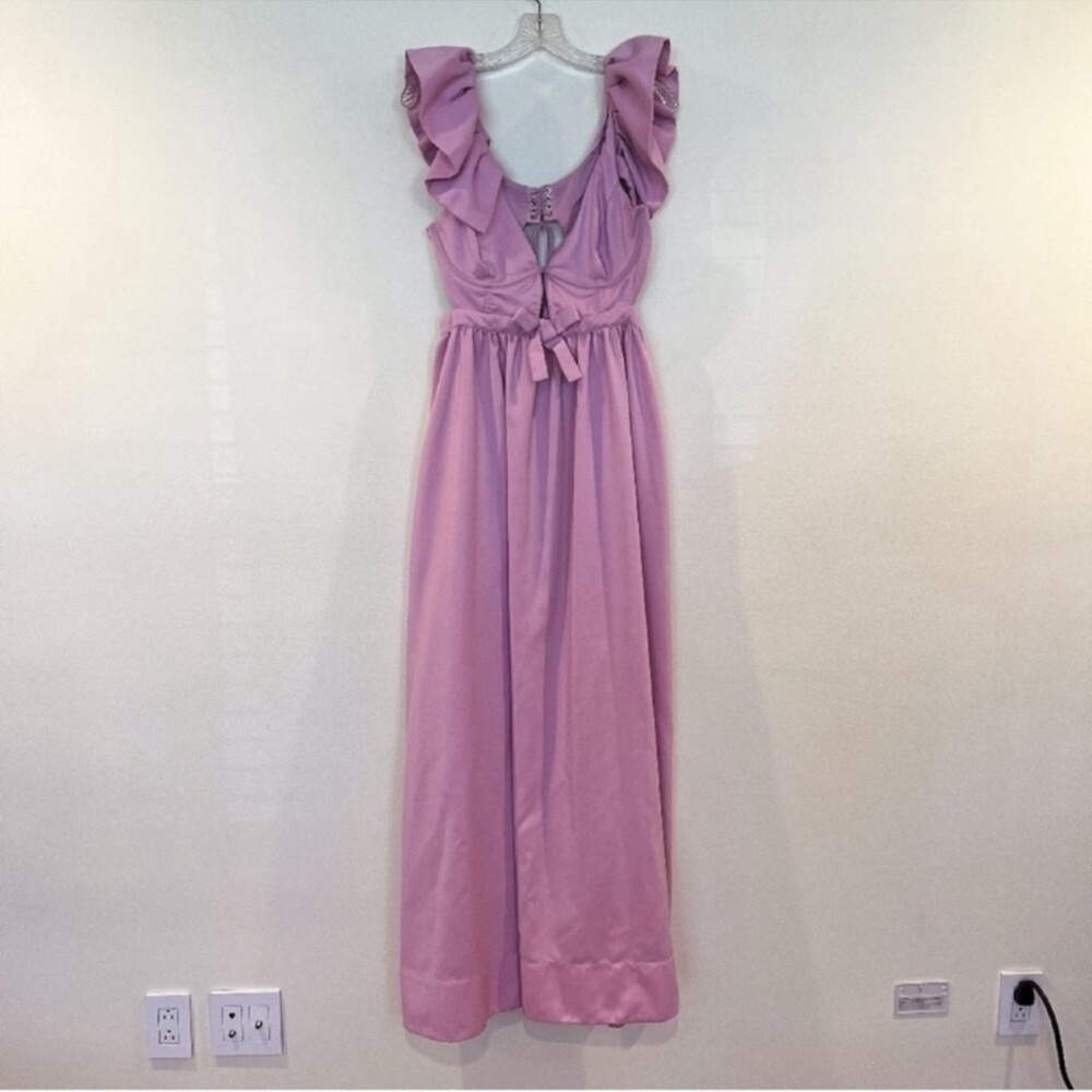 For Love & Lemons Miriam Pink Corset Back Ruffle Sleeve Maxi Dress Formal Gown - Picture 4 of 11
